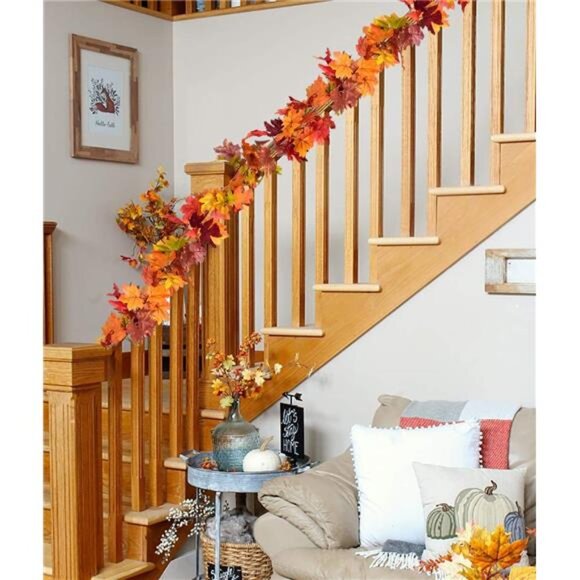 2Pack Fall Garland Maple Leaf,5.9Ft/Piece Hanging Vine Garland Artificial Autumn - Picture 5 of 8